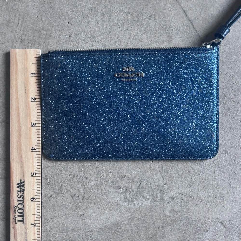 NIB Coach Sparkling Navy Blue Midnight Wristlet 4” x 7” Glitter Collection $85